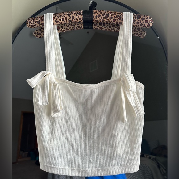 Anthropologie White Ribbed Crop Top with Bow Straps - Picture 2 of 4